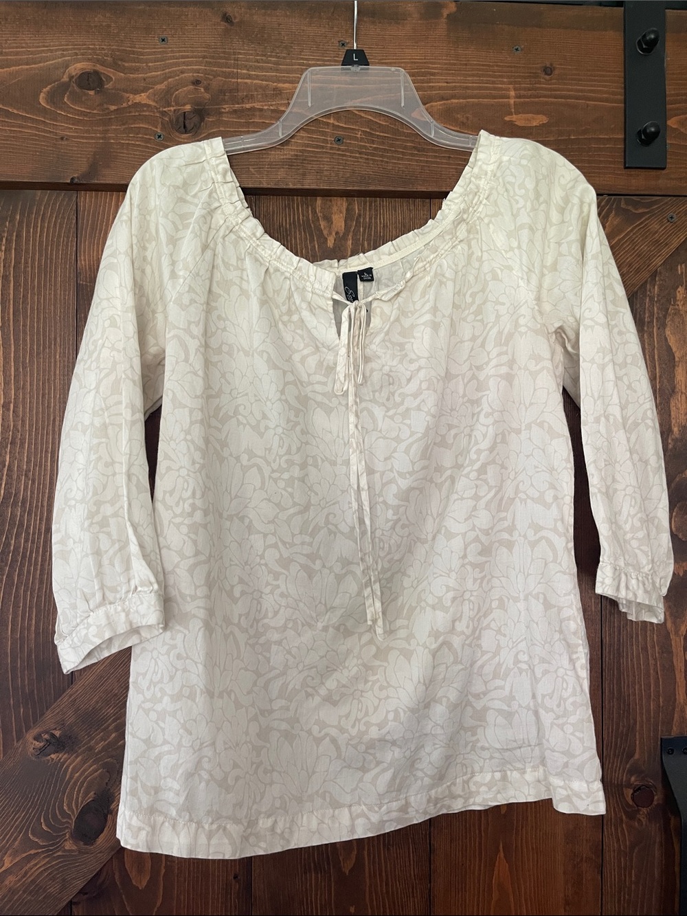 Essentials Cream Floral Tie-Neck Peasant Tunic